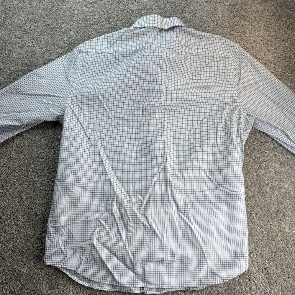 Banana Republic Dress Shirt Mens Large White Check Untucked Non Iron Long Sleeve